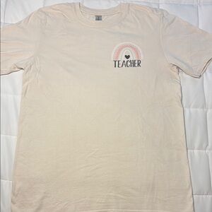 Cream Teacher with Rainbow Graphic T-Shirt